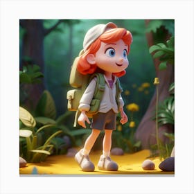 Cartoon Girl In The Forest Canvas Print