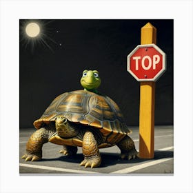 Turtle On A Stop Sign Canvas Print