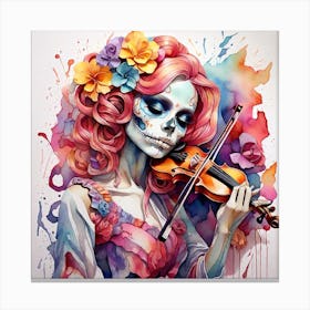 Skeleton girl playing violin Canvas Print