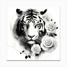 Tiger With Roses 3 Canvas Print