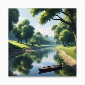 Boat On A River Canvas Print