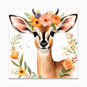 Floral Baby Antelope Nursery Illustration (29) Canvas Print