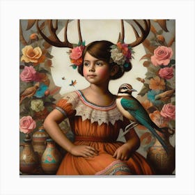 Girl With Antlers Canvas Print