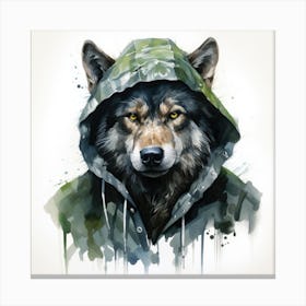 Watercolour Cartoon Wolf In A Hoodie 2 Canvas Print