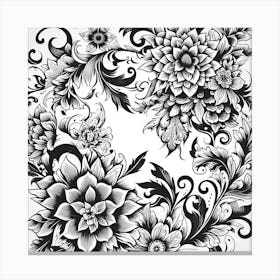 Black And White Floral Design 9 Canvas Print