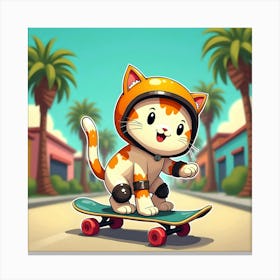 Cute Cat On A Skateboard Canvas Print