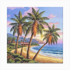 Three palm trees on the sea coast 7 Canvas Print