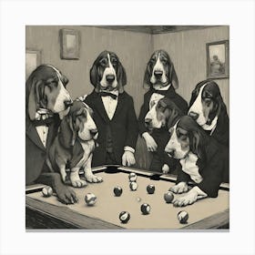 Dogs Playing Pool Canvas Print
