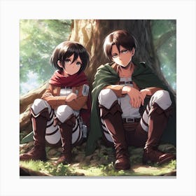 Eren and Mikasa Sitting Under a Tree Canvas Print