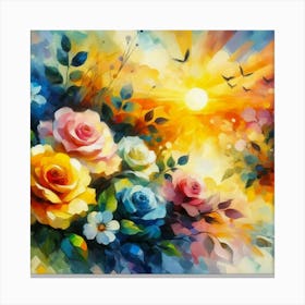 Colorful roses in sunset oil painting abstract painting art 4 Canvas Print