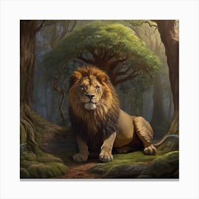 "Wild Majesty: The Forest's Lion and Its Arboreal Domain" Canvas Print