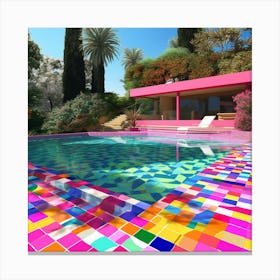 Colorful House With Swimming Pool Canvas Print