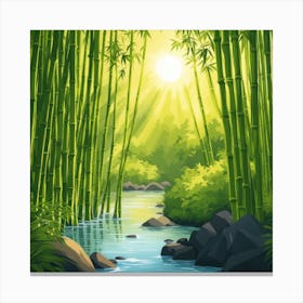 A Stream In A Bamboo Forest At Sun Rise Square Composition 382 Canvas Print