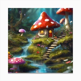 Toadstool Cottage by the Stream Canvas Print