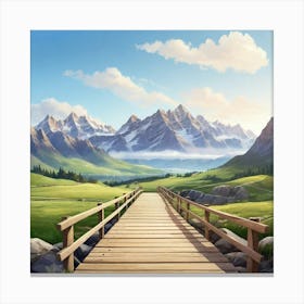 Wooden Bridge In The Mountains Canvas Print