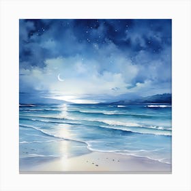 AI Tranquility in Twilight: Moonlit Oceans Canvas Print