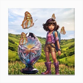 A Little Girl With Butterflies On A Picnic Canvas Print