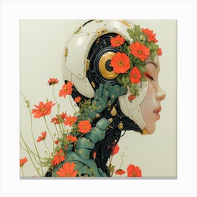 Robot Girl and red flower Canvas Print