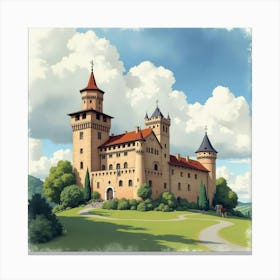 Picturesque Watercolor Of A Historic Italian Castle Set Against A Dramatic Sky 1 Canvas Print