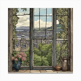 Window View Of Edinburgh Scotland In The Style Of William Morris 6 Canvas Print