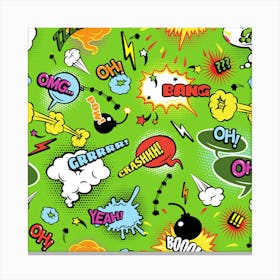 Modern Comics Background Pattern With Bombs Lightening Jagged Clouds Speech Bubbles Canvas Print