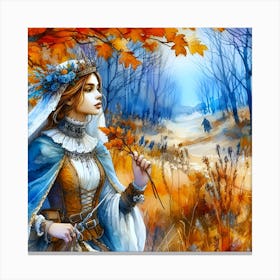 A Beautiful Princess Inthe Autumn Woods Canvas Print