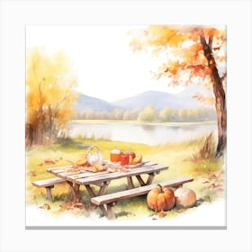 Watercolor Autumn Picnic Table 6 Canvas Print