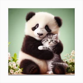 Panda Bear Hugging Kitten Canvas Print