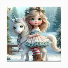 Little Girl With Unicorn 1 Canvas Print