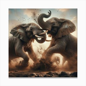 Two Elephants Fighting 1 Canvas Print