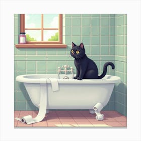 Bathroom Black Cat Toilet Paper Print Funny Art Print (1) Canvas Print