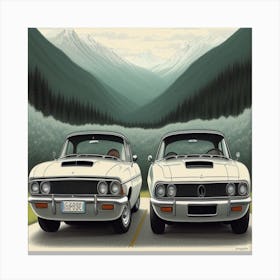 Two White Cars Canvas Print