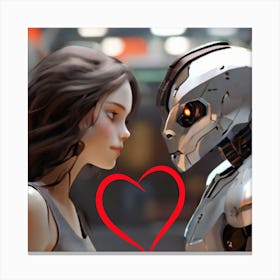 Robot And Girl In Love Canvas Print