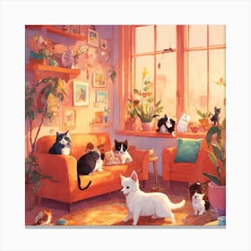 Cats In The Living Room Canvas Print