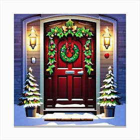 Christmas Decoration On Home Door (73) Canvas Print