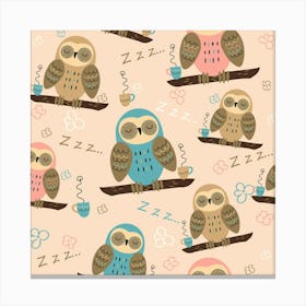 Seamless Pattern Owls Dream Cute Style Pajama Fabric Canvas Print