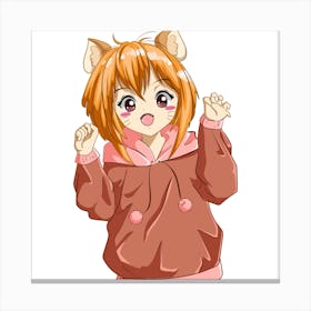 Anime Girl With Cat Ears Canvas Print