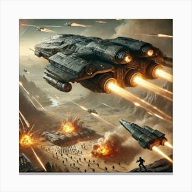 A Dramatic Scene Depicting A Basilisk Class Gunshi Converted Canvas Print