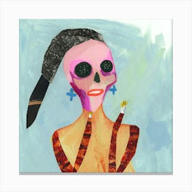 Skull Girl Has Seen it All Collage Painting  Canvas Print