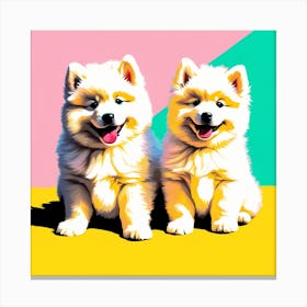 Samoyed Pups , This Contemporary art brings POP Art and Flat Vector Art Together, Colorful Art, Animal Art, Home Decor, Kids Room Decor, Puppy Bank - 128th Canvas Print