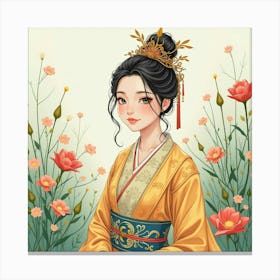 Dignified Queen With Watercolor Luminous Garden 1 Canvas Print