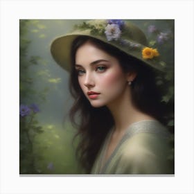 Portrait Of A Girl With Flowers Canvas Print