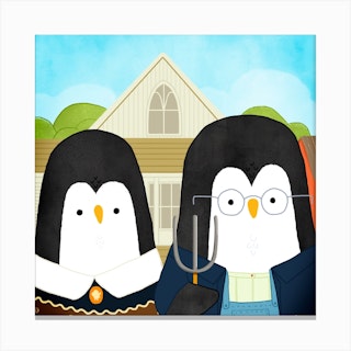 American Goth Penguins Art Series Canvas Print
