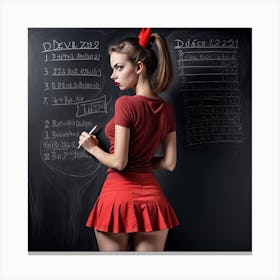 Sexy Girl In Red Skirt Canvas Print