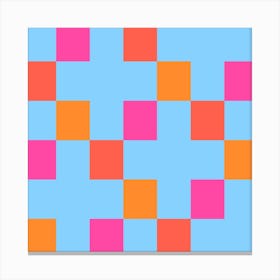 Checker Blue Pink Orange Square Canvas Print