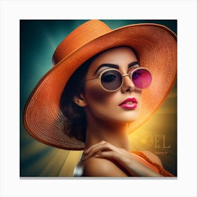 Woman In Hat And Sunglasses Canvas Print