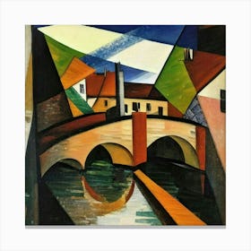 Bridge over the river surrounded by houses 6 Canvas Print