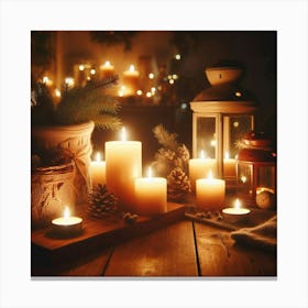 Christmas Candles On A Table Canvas Print