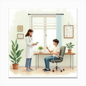 A Watercolor Portrayal Of A Wellness Check Up In A Calming, Patient Friendly Space 1 1 Canvas Print