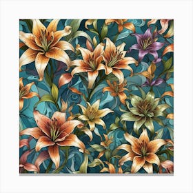 Pattern With Lilies 1 Canvas Print